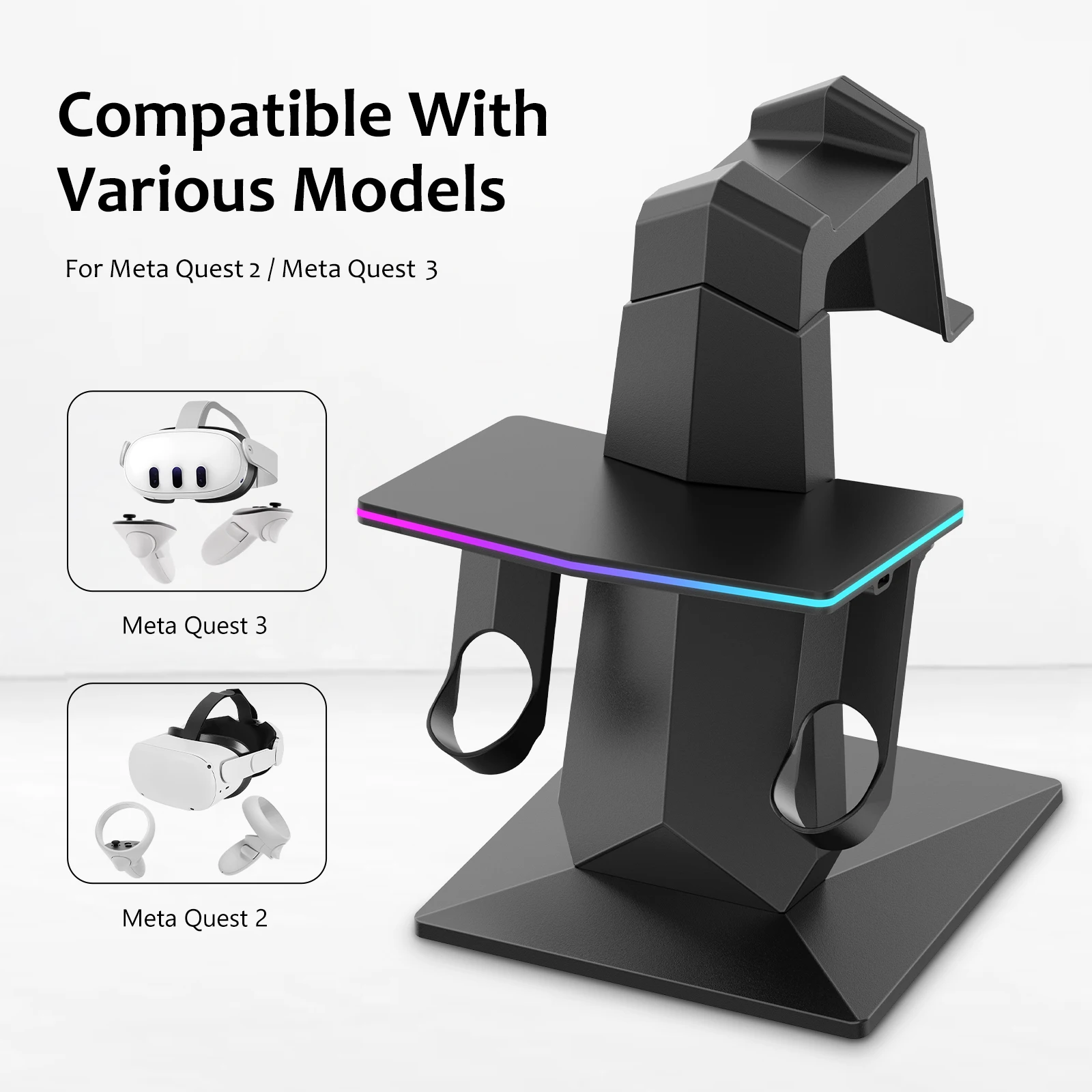 VR Rechargeable Stand for Meta Quest 3/Meta Quest Pro/Oculus Quest 2/Oculus Quest With RGB Lighting and 18W Fast Charging