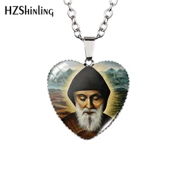 2023 New Saint Charbel Pendant Necklace Glass Dome Handmade Jewelry Heart Pendants Gift Women