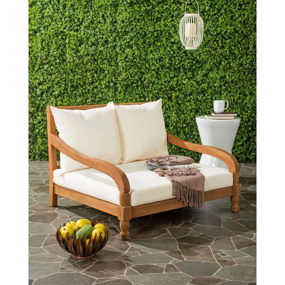 

Pomona Collection Natural Solid Wood Beige Outdoor Lounger Bench Sofa Loveseat