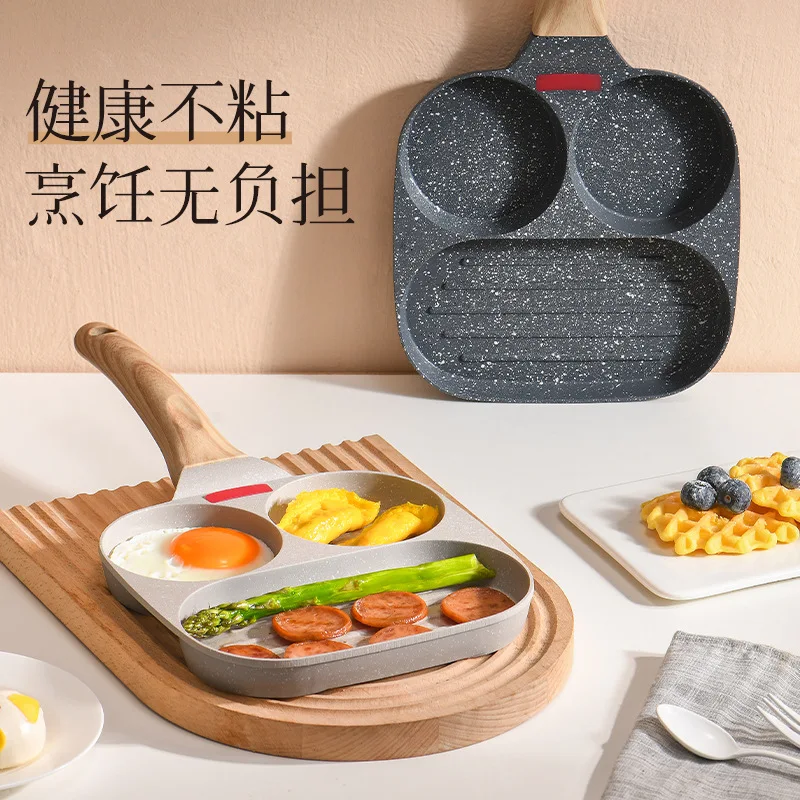 3-in-1 Non-Stick Breakfast Pan, Egg Burger Cookware, Steak Frying Pan, Home Kitchen Essential