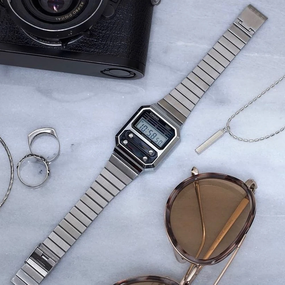 ساعة كاسيو للرجال قمة الموضات الفاخرة آلة حاسبة نموذج شخصية عصرية نمط relogio masculino часы femenskie A100WE-1A/7B