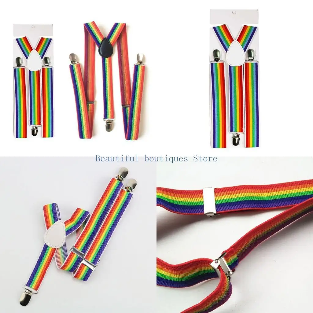 

U4LF Детские радужные ремешки с зажимом, разноцветные полосатые детские подтяжки, пояс для мальчиков и девочек