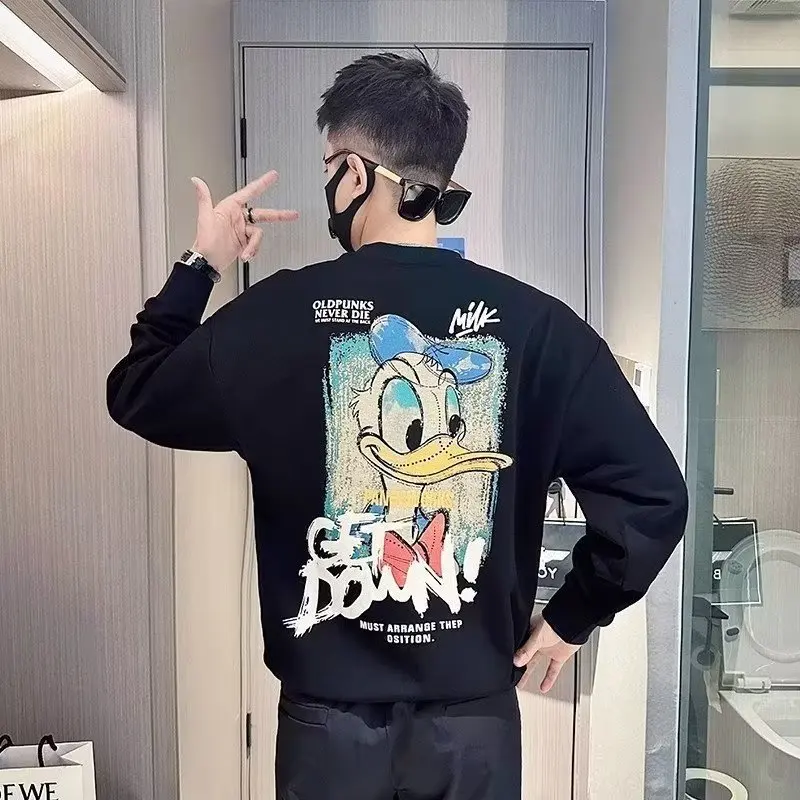 Disney cartoon animation Donald Duck sweater men,autumn new printed ruffian handsome loose long-sleeved casual sports sweatertop