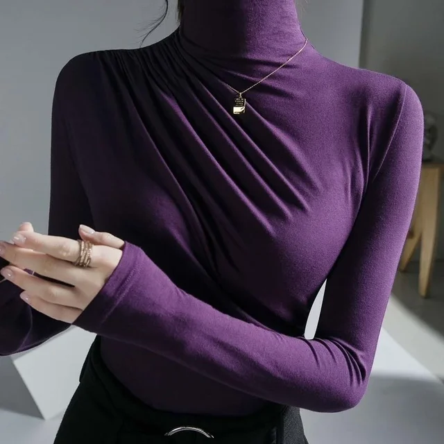 2023 Pleated High Neck for Women Blusas Clothes for Women Tops Shirts Blouses 6