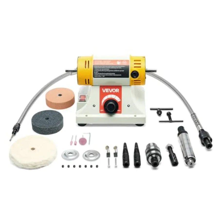 

Bench Buffer Polisher 1/2HP Polishing Buffing Machine 0 to 8000RPM Benchtop Polisher Grinder with 4 Cloth Wheel 3 Grinding Whee