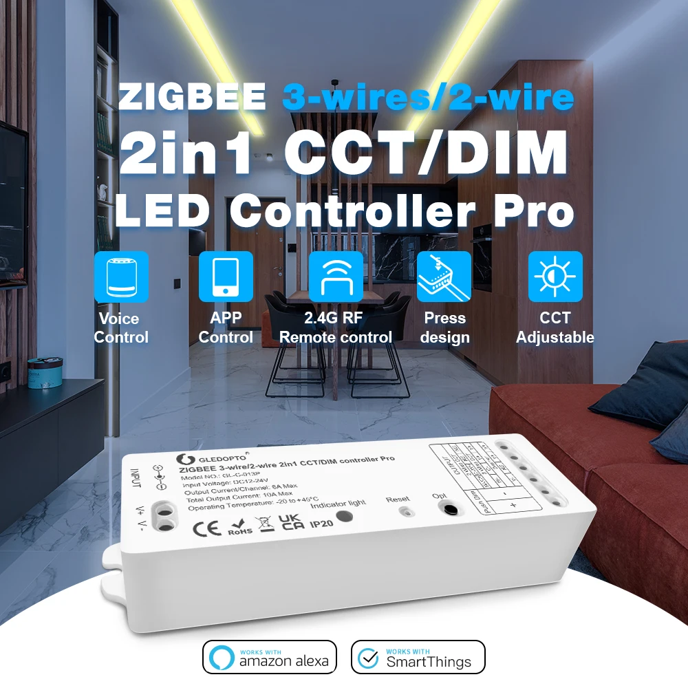 gledopto smart led strip controller compativel smart things alexa app para voz rf remote cct dim zigbee 30 fios 01