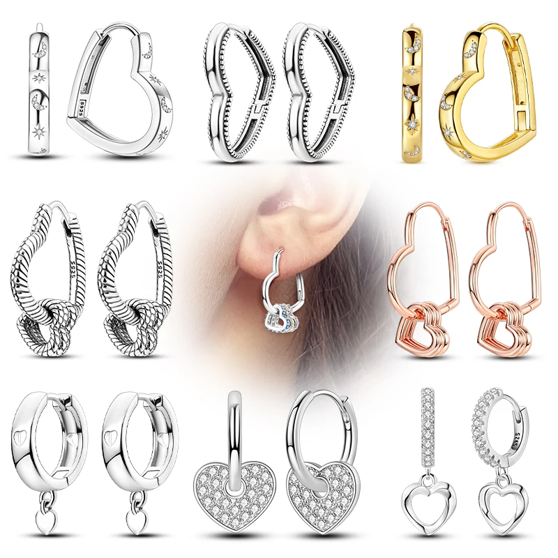 

Hot Sales 925 Sterling Silver Hoops Earrings Heart-Shaped Earrings for Women Girls Birthday Party High Quality Jewelry Gifts