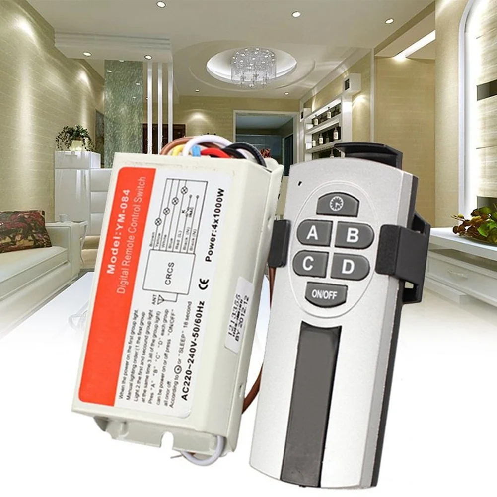 Digital Wireless Wall Switch Splitter Box + Remote Control 4 Port Way Light Lamp