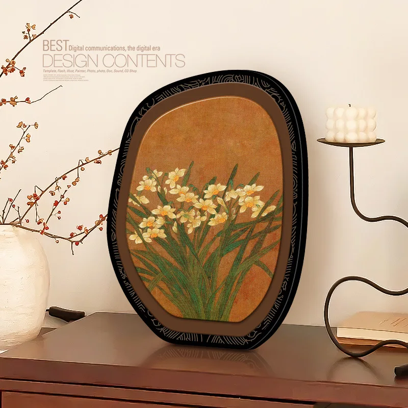 Mesa con marco de fotos vintage marrón, pintura decorativa moderna para la entrada, artículos decorativos de alta gama y de nicho para el comedor