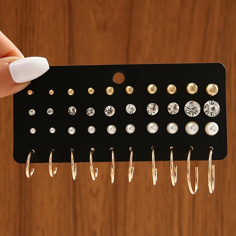 20 Pairs of Fashionable Pearl Zircon Simple Gold and Silver Dual Color Women\'s Earring Set Suitable for Daily Wear Jewelry Gifts