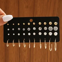 20 Pairs of Fashionable Pearl Zircon Simple Gold and Silver Dual Color Women's Earring Set Suitable for Daily Wear Jewelry Gifts