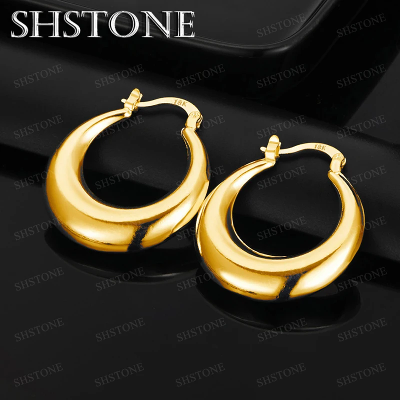 

Fashion New 18K Gold Moon Smooth Hoop Earring For Women Men Birthday Banquet Party Fine Nice Elegant Jewelry Gifts Accessories
