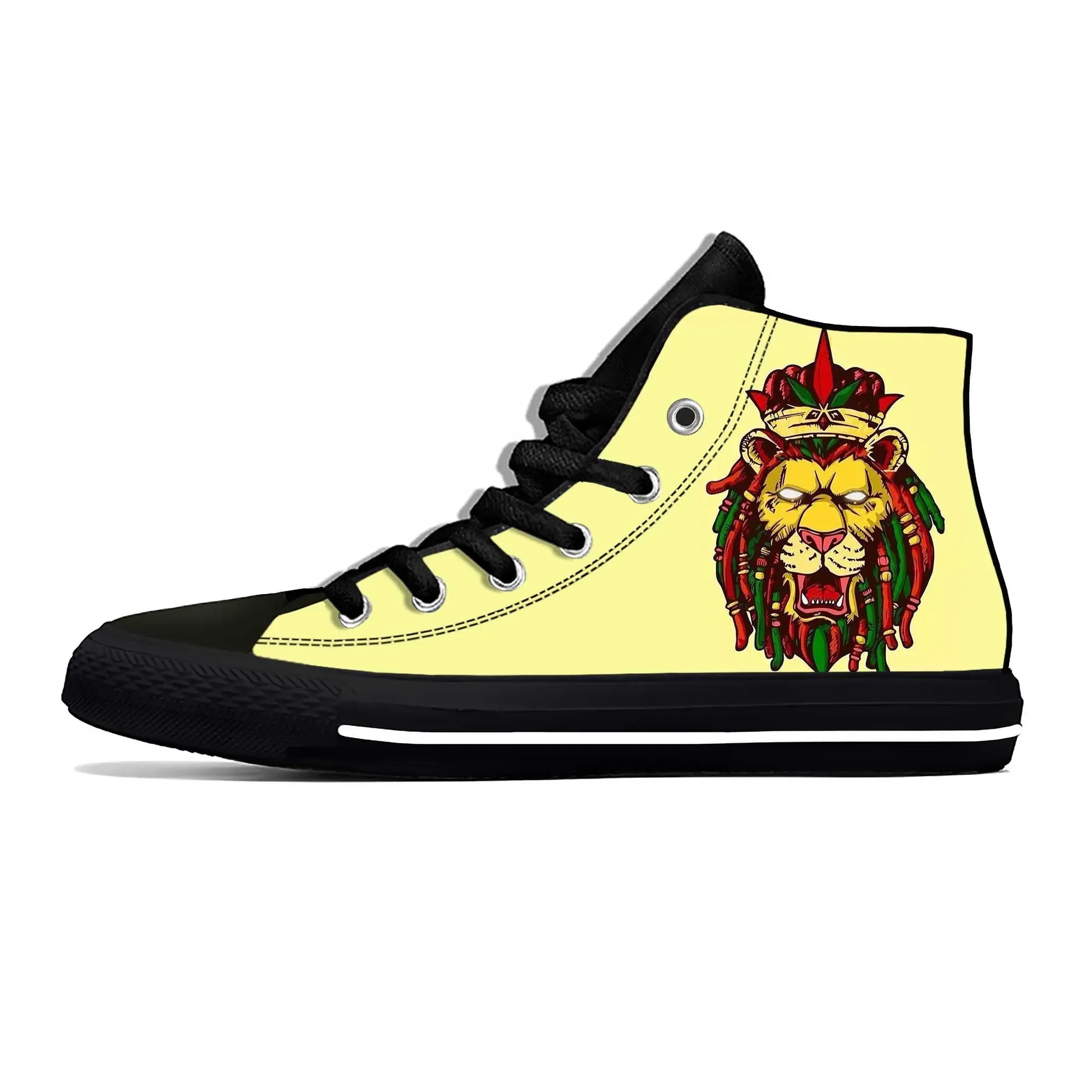 Reggae Rasta Rastafari Rastafarian Lion Jamaican Casual Cloth Shoes High Top Comfortable Breathable 3D Print Men Women Sneakers