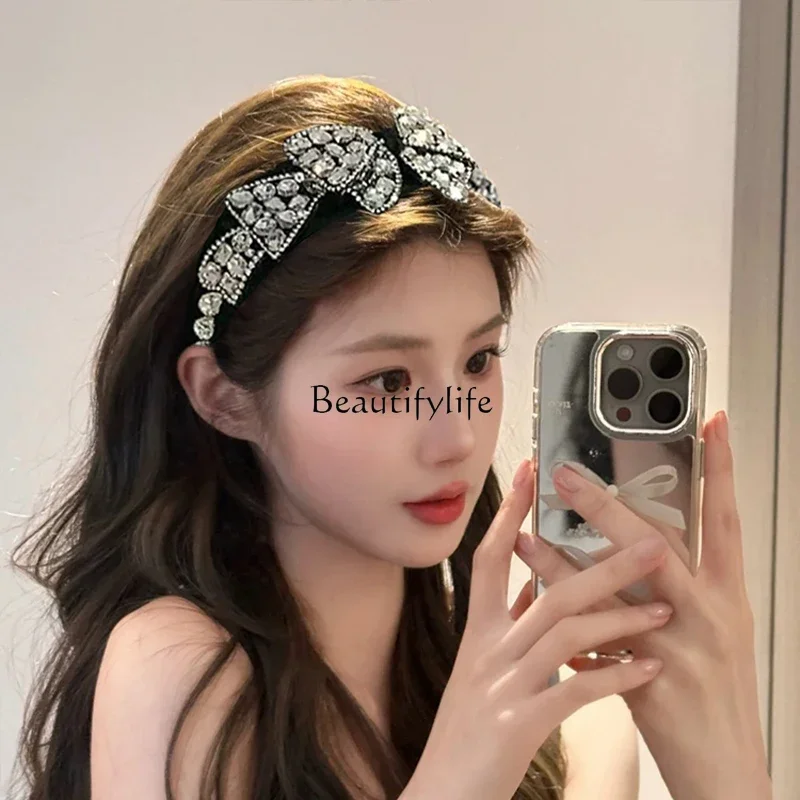 Super flash heavy industry bow rhinestone headband European and American light luxury high-end headdress