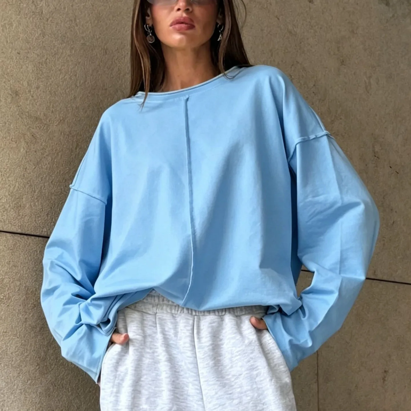 2026 Autumn Summer New Casual Round Neck Long Sleeve Solid Color T-shirt Women's Fashion All-match Top