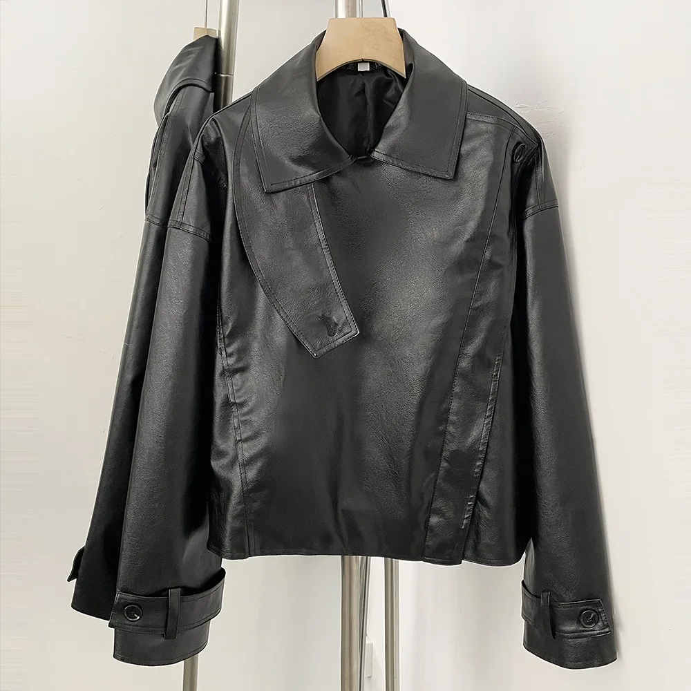 

Faux Leather Jacket Women's Leather Top Oversize Faux Women's Coat Korean Popular New Outerwear Women's Clothes Leather Jacket