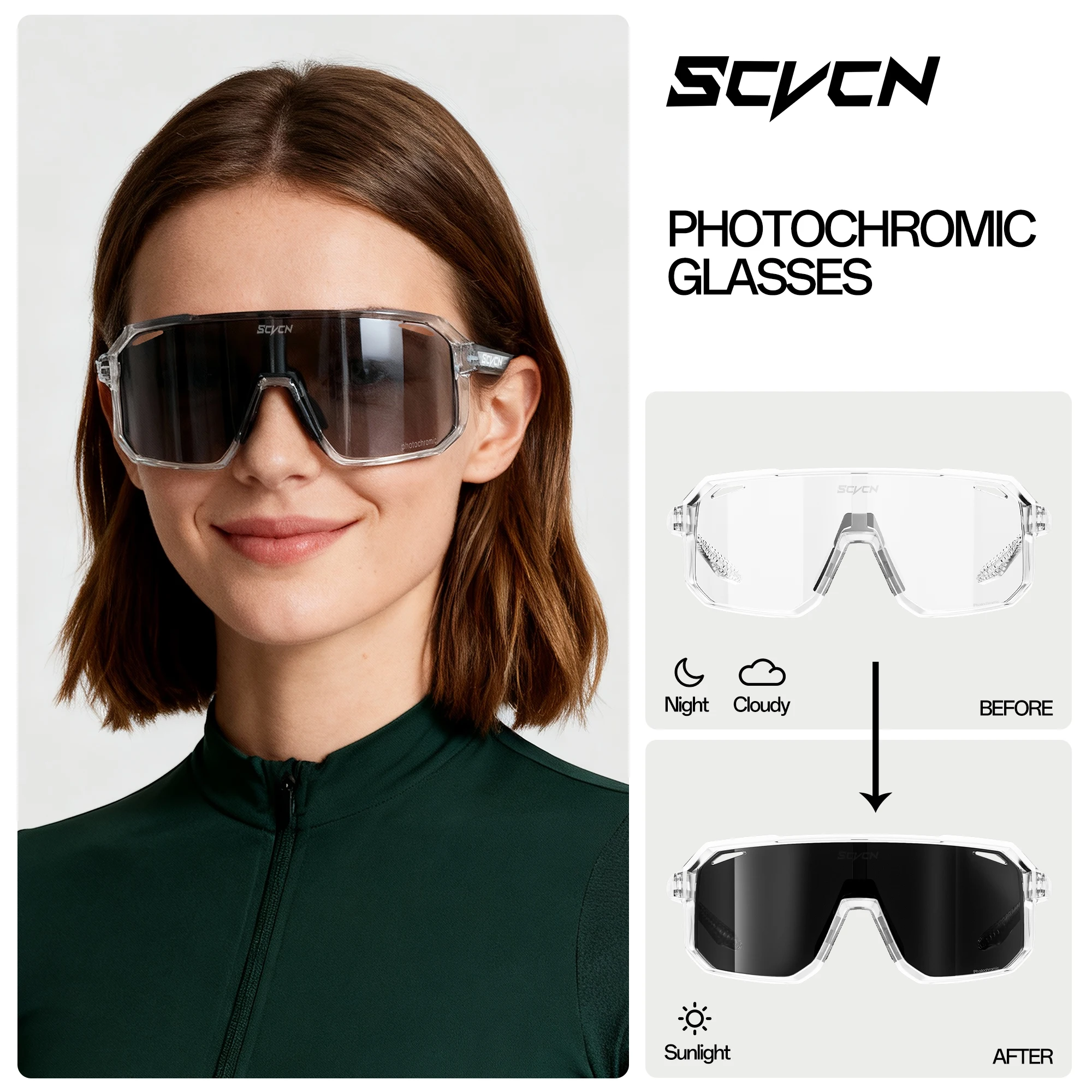 

SCVCN Men Outdoor Photochromic Glasses Aesthetically Trendy Street Photography Riding Cycling Sunglasses Women Hiking Goggles