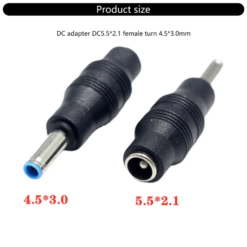 5.5x2.1mm Fêmea para Cabeça Redonda DC4.5x3.0 Adaptador Conector Soquete Masculino Preto