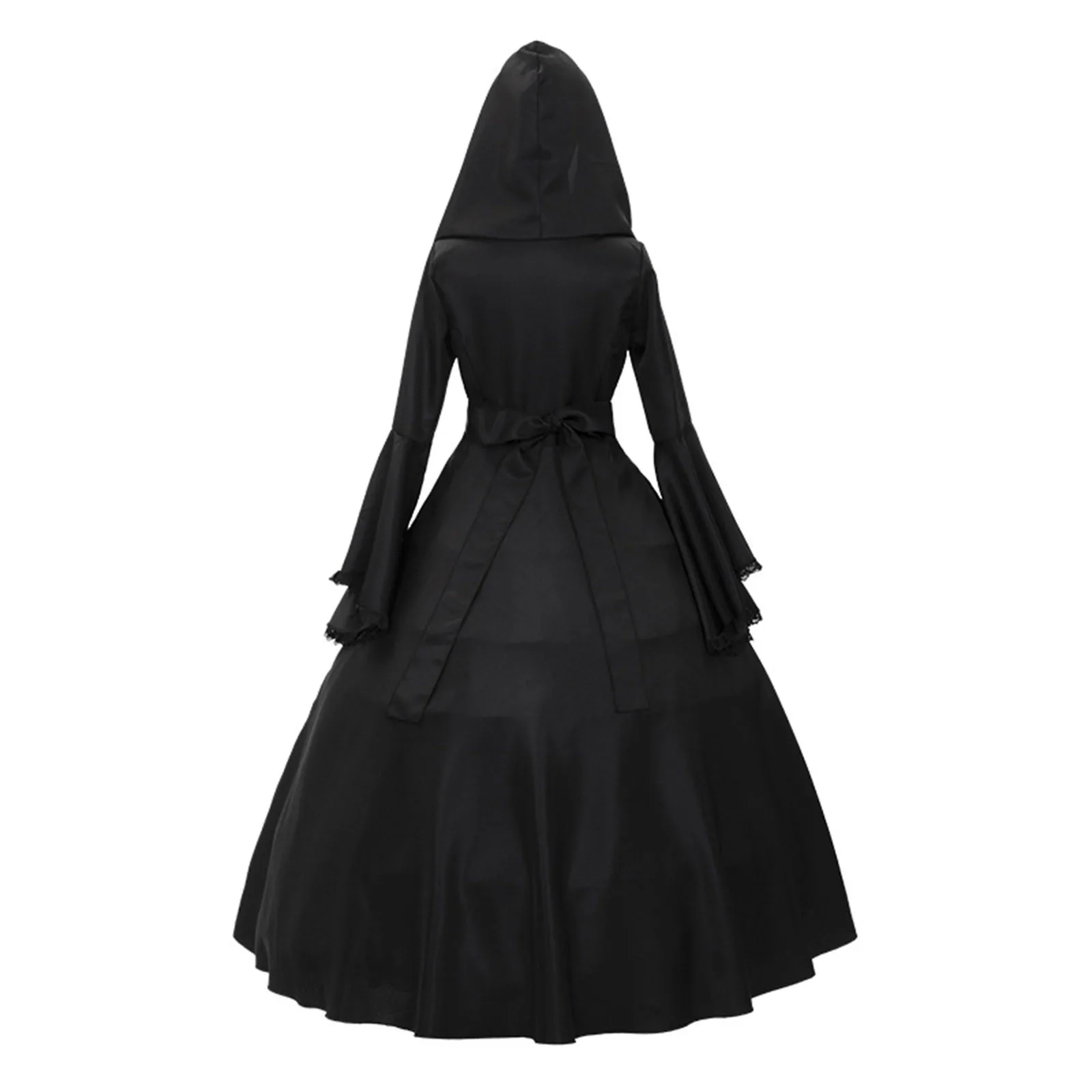 Robes gothiques médiévales rétro mode grande balançoire à manches longues à lacets robe à capuche dentelle manches évasées robe Costumes d'halloween