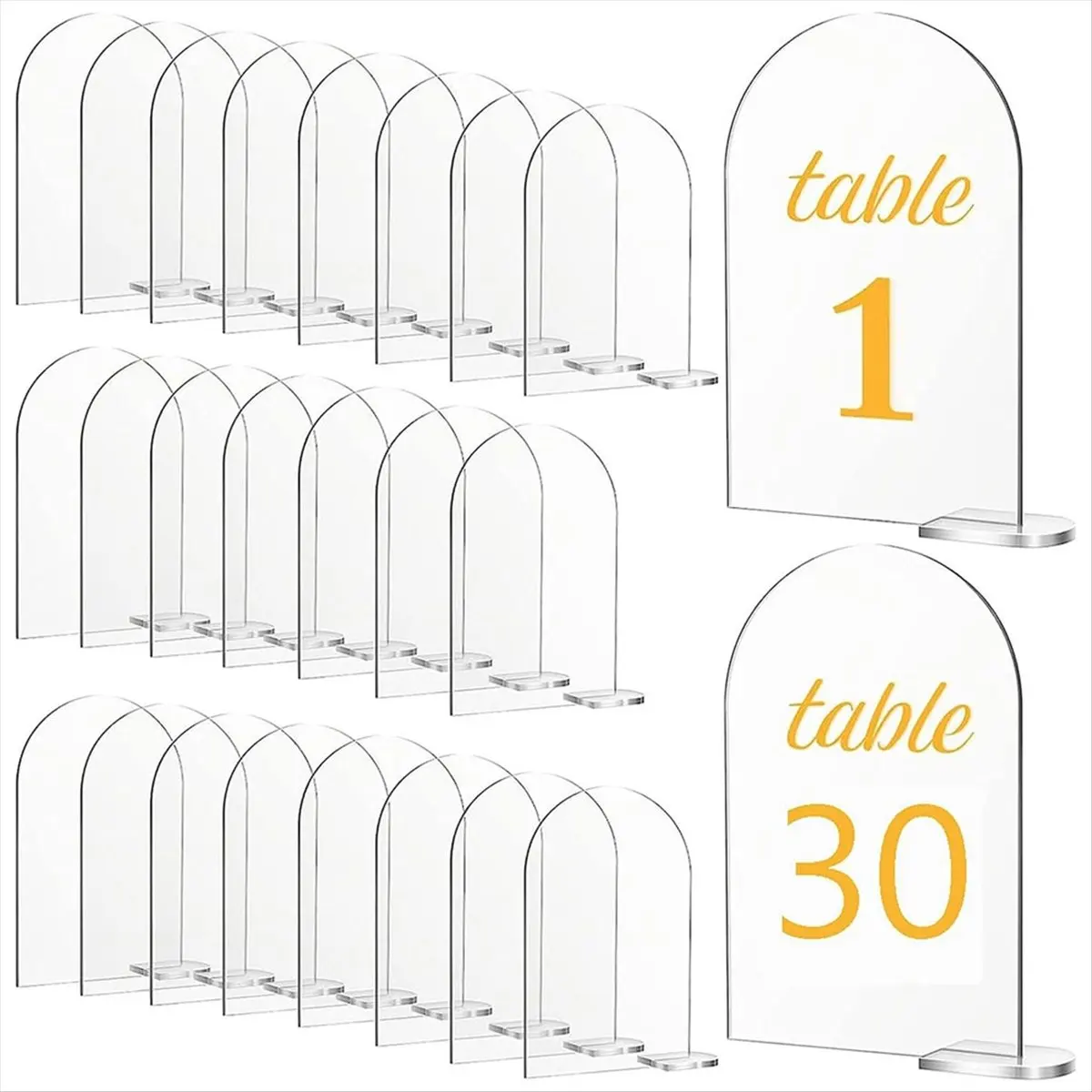 ABNQ 30 Sets Clear Arch Acrylic Sign with Stands Blank Arched Sheet DIY Arch Table Numbers for Wedding Reception Event Party