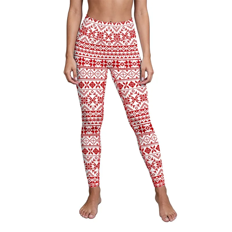 Women Festive Printed High Waist Leggings Soft Stretchy Slim Fit Pants for Christmas Party Daily Wear