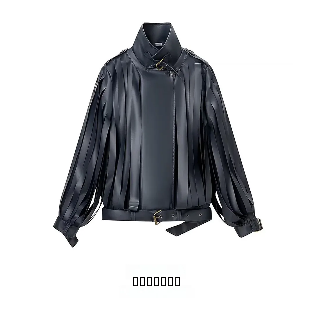 KASLEAD nouveau femmes Faion Simple correspondant gland cuir Jaet manteau rue Sle longue Sve fermeture éclair Polyester Fiber