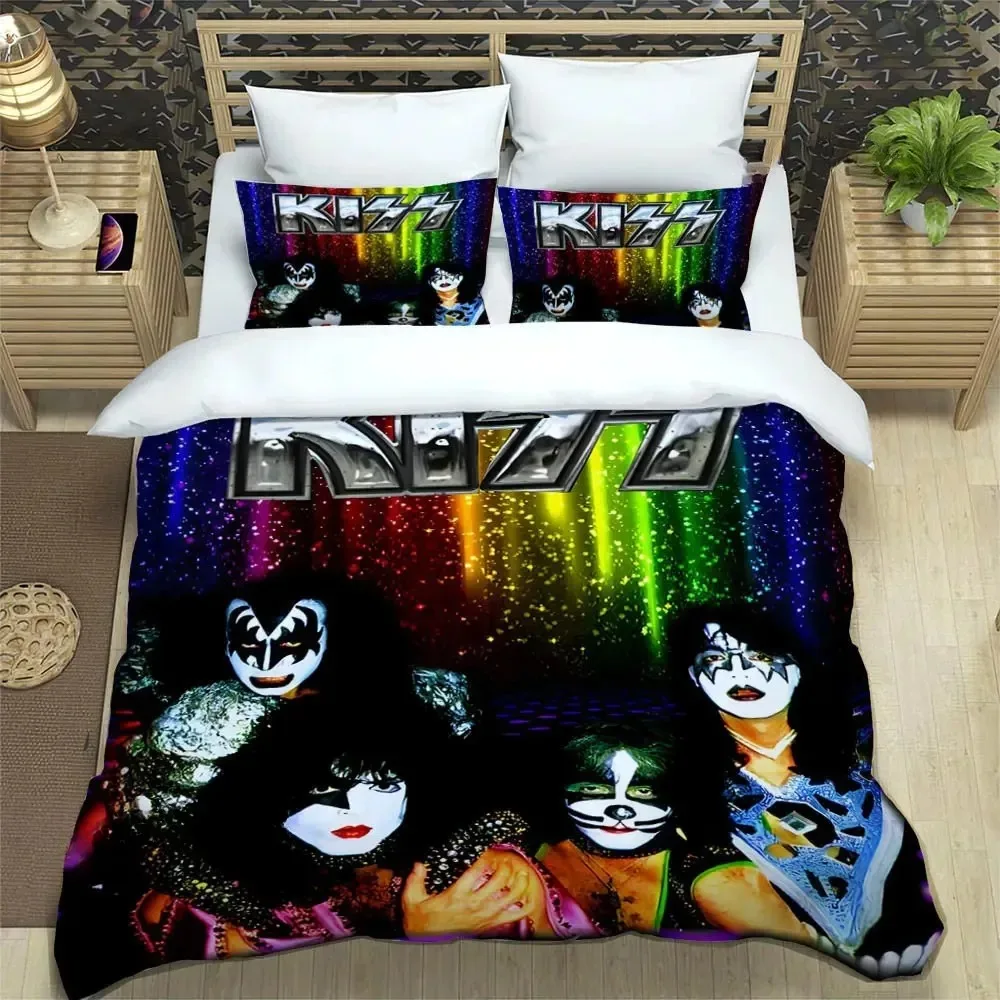 

KISS band Duvet Cover 3D Print Kiss Band Rock Bedding Set All Season Comforter Quilt Cover and Pillowcases Single Double Queen