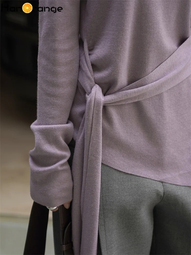 HanOrange 2025, Herbstmode, Laziness, unregelmäßiger Riemen, Spleißen, Pullover, Damen-Top, Aprikose/Lila