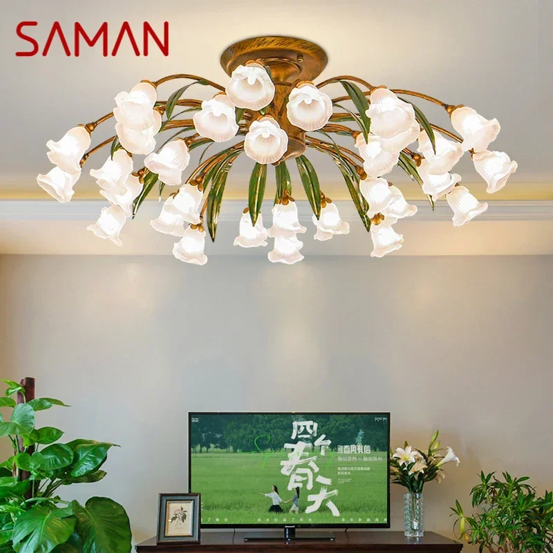 

SAMAN American Pastoral Ceiling Light French LED Creativity Flower Living Room Dining Room Bedroom Home Decoration Lamp