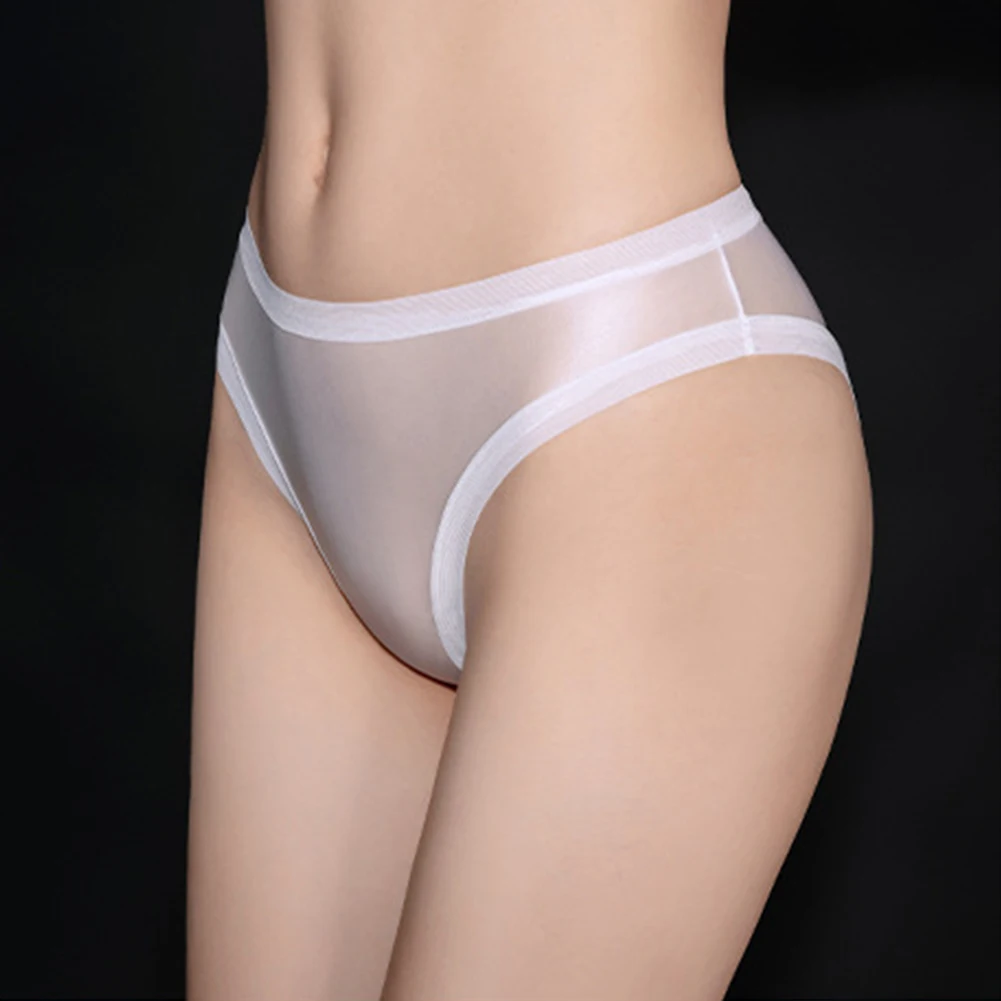 Women Sexy Glossy Briefs Shiny Underwear See Through Silk-like Underpants Low Rise Seamless Thin Panties Smooth Erotic Lingerie