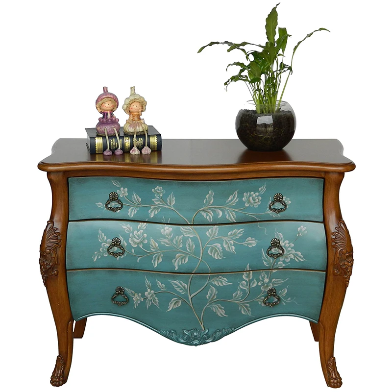 

American furniture foyer porch cabinet living room decorative furniture Mediterranean painted dining side cabinet retro three-bu