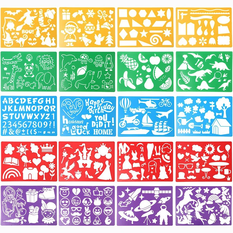 Kids Drawing Stencils Set 300+ Patterns Drawing Templates Plastic Stencil Kit for Girls Boys Gift Card Making Kids Painting Toys