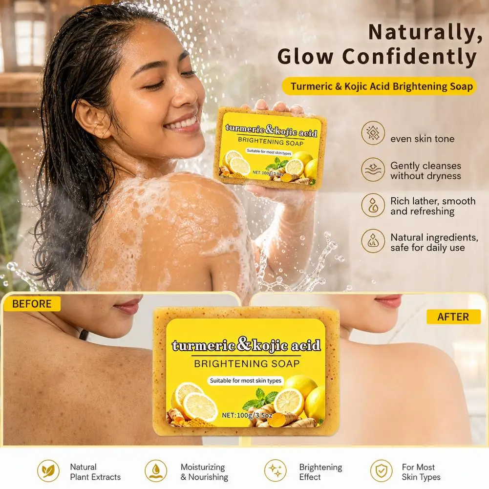 1/2PCs Lemon Turmeric Kojic Acid Soap Bar Gentle Moisturizing Skin Lemon Soap For All Skin Types For Face Body Wash