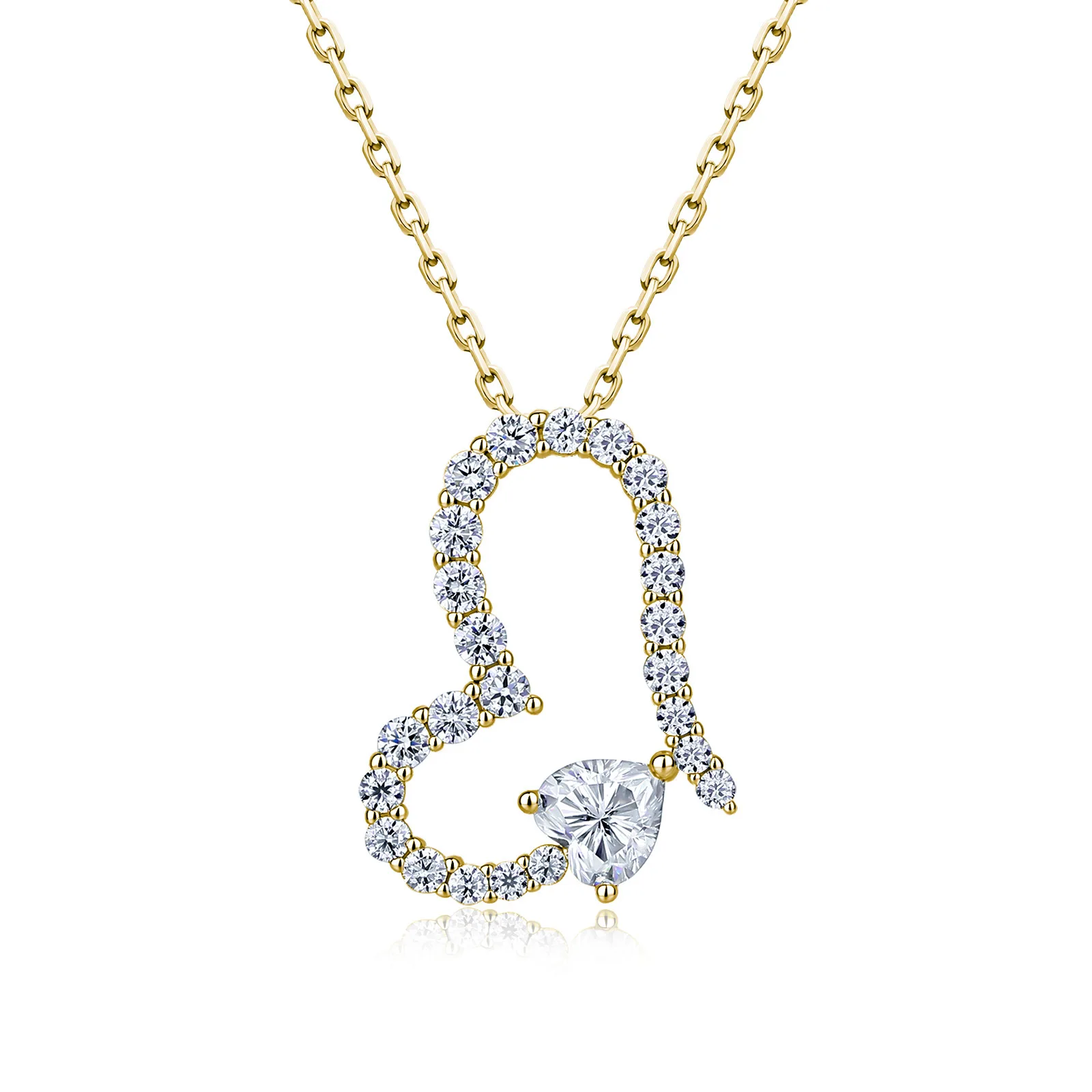 S925 Silver-plated 18K Gold Heart-shaped Moissanite Necklace 1.1ct Light Luxury Style