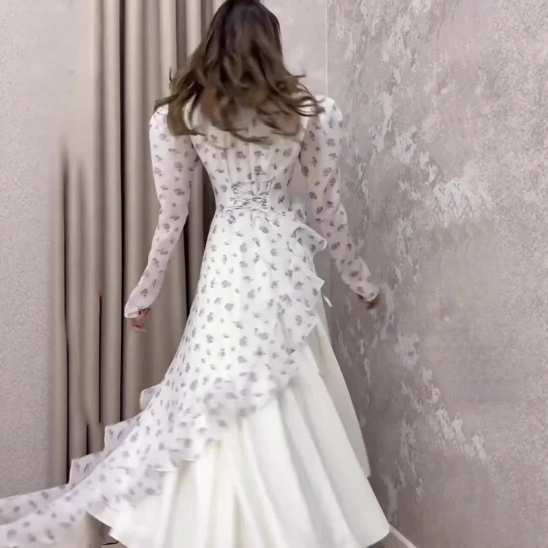 2025Estate Nuovo elegante abito floreale a maniche lunghe fresco per donna