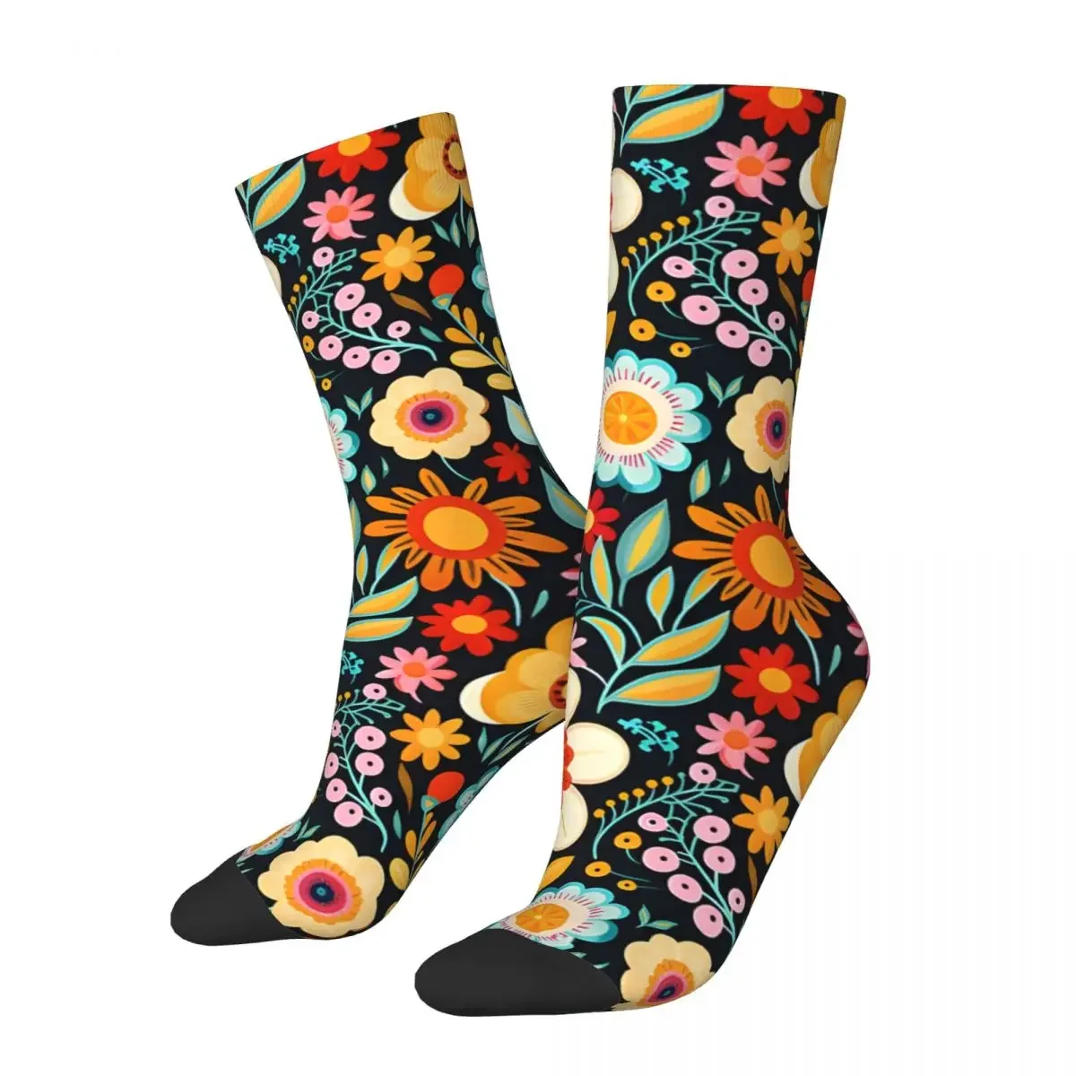 Crazy compression Colorful Flowers Peonies, Orchids, Daisy, Tulip And More Sock for Men Harajuku Seamless Pattern Crew Sock