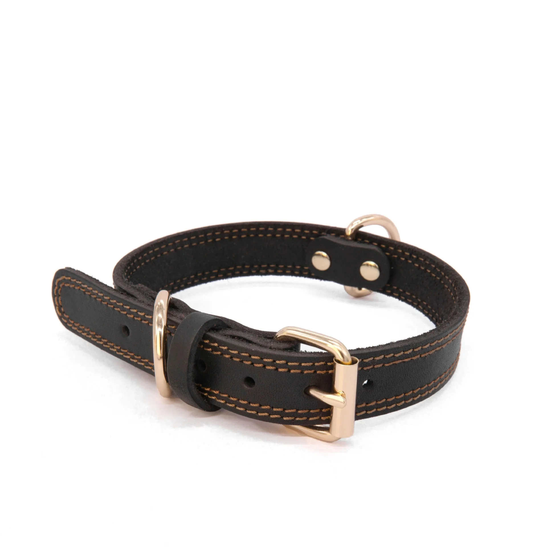 genuine leather pet collar adjustable dog collar with metal accessories Luxury waterproof cowhide dog leather collar black brown