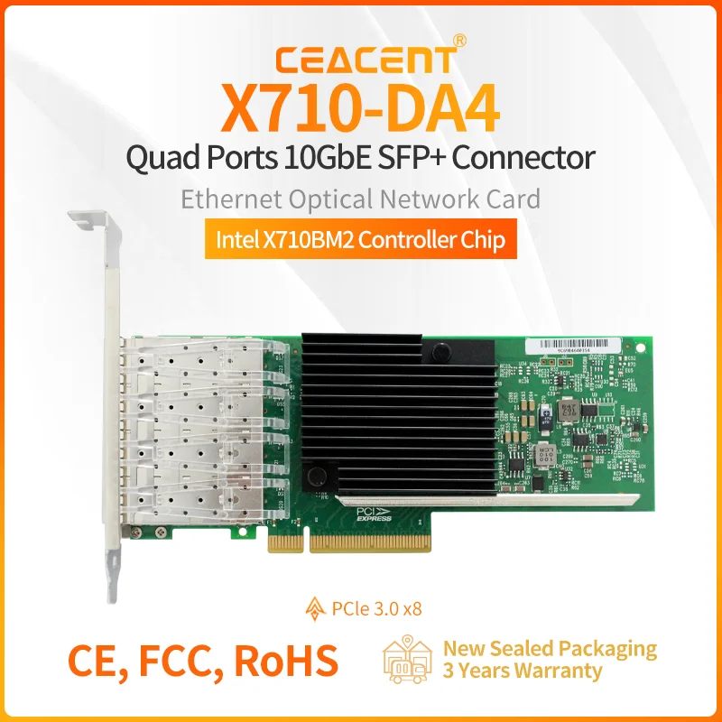

X710-DA4 Intel XL710-BM1 Chipset 10G SFP+ 4 Port Ethernet Server Network Card PCI-E 3.0 x8 Low Profile & Full Height