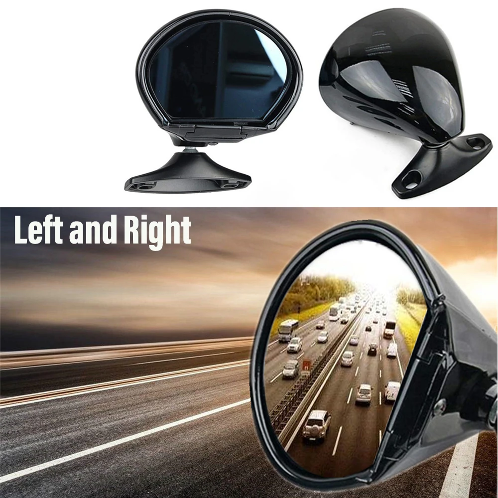 2pcs Vintage Style Classic Retro Rearview Mirror PAIR Universal Glossy Black Door Side Wing View Mirror L+R