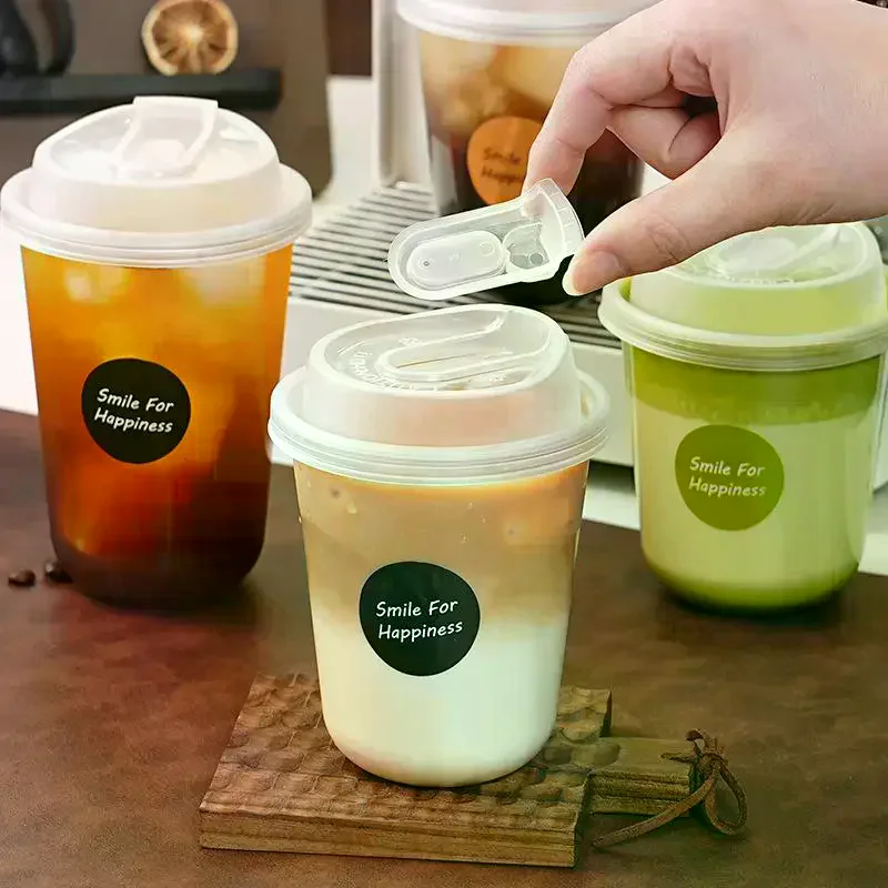 10pcs Transparent Coffee Cups With Lids U-shaped Disposable Cups For Hot Drink Milk Tea Takeaway Beverage Cups view 4