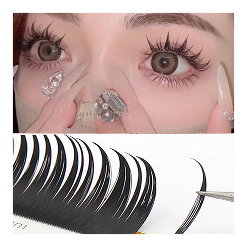 Domi 5D-Stil, farbige Wimpernverlängerung, einfache Fächerwimpern, Rot, Lila, Make-up, falsche Wimpern, gemischt, 8–15 mm, flauschige russische Volumenfächer – Detail 10