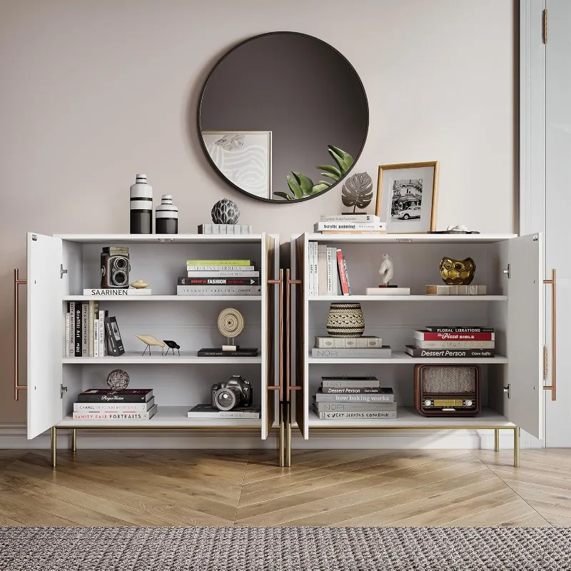 2 sideboards with doors and adjustable shelves, kitchen lockers, entrance, modern accent cabinets in living room or bedroom