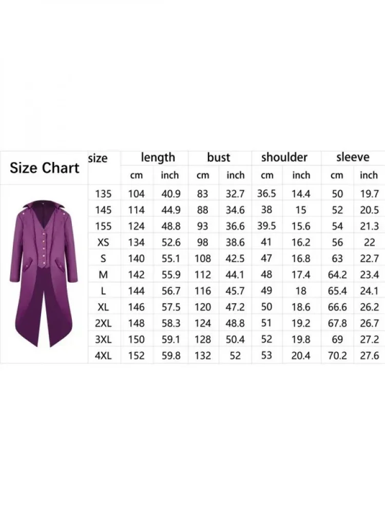 Men's Steampunk Vintage Tailcoat Jacket Gothic Victorian Frock Coat Uniform Halloween Costume