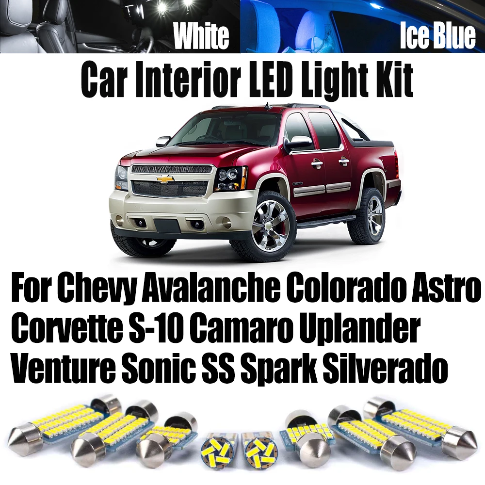 Juego de bombillas LED interiores para Chevy Avalanche Colorado Corvette S-10 Camaro Uplander Venture Sonic SS Spark Silverado Astro