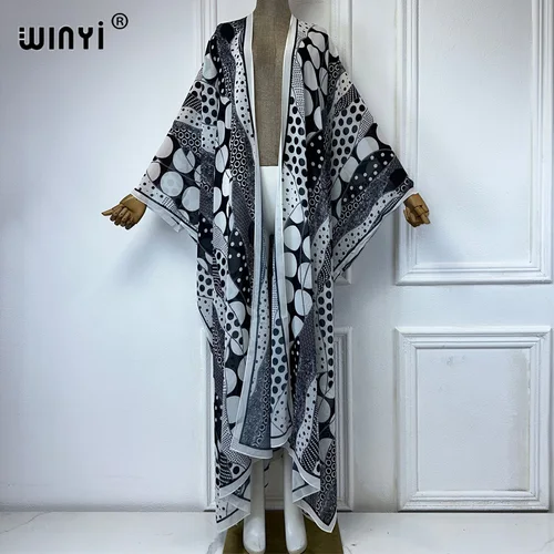 WINYI 프린트 기모노 여름 보호 가디건 여성 블라우스, 아바야 두바이 럭셔리 비치 커버 업 아프리카 드레스, 우아한 카프탄 
