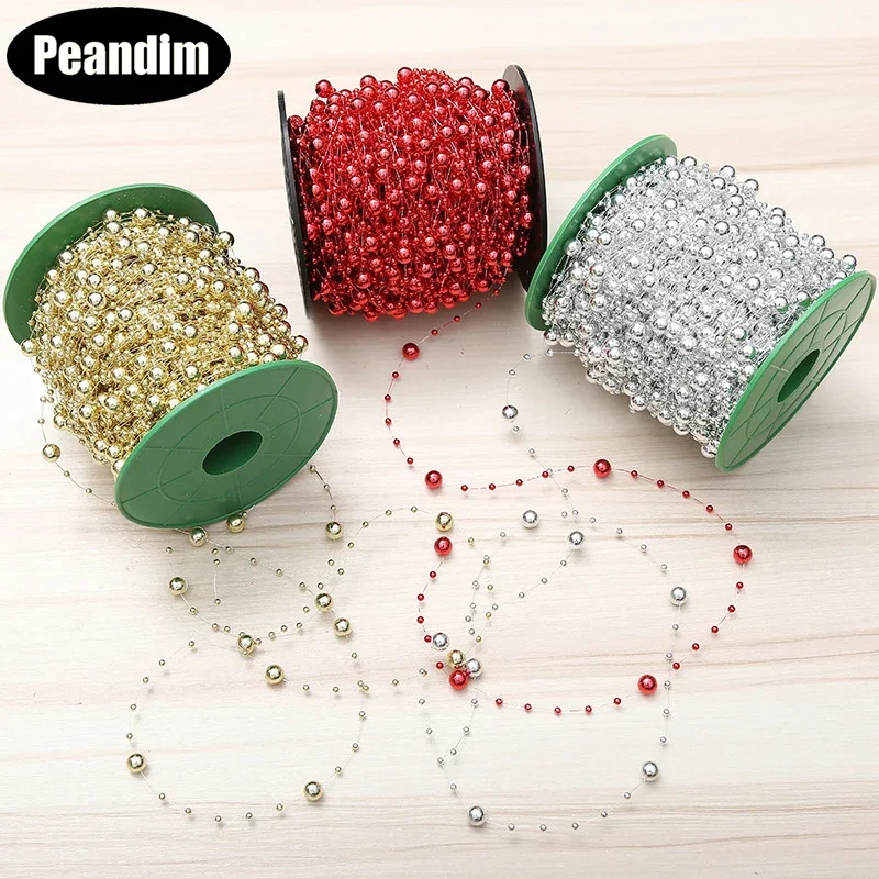 PEANDIM New Acrylic Bead Garland Diamond Strand Bead Chain Christmas Wedding Birthday Party Backgound Decorative 60m/roll