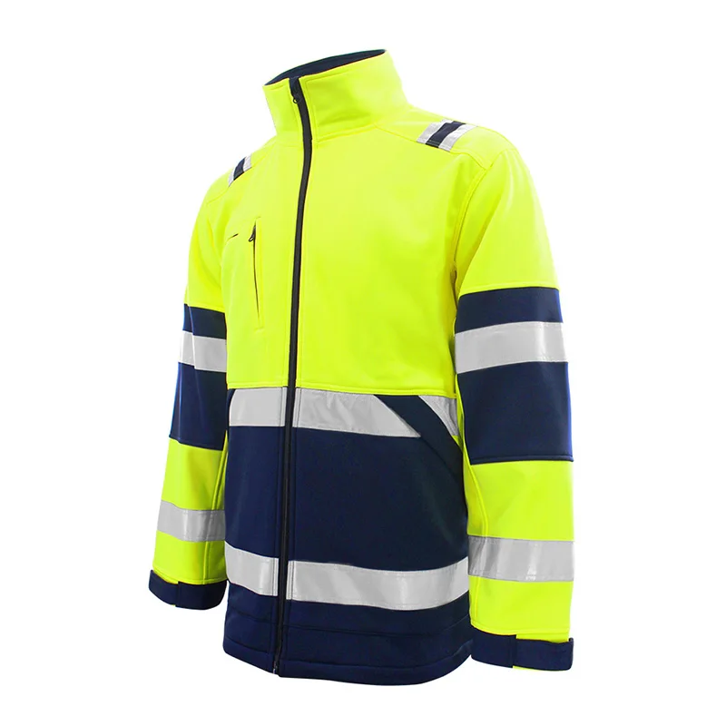 Safety Reflective Jacket Fleece Two Tone Workwear Work Clothes with Multi Pockets Windproof Jacket for Men