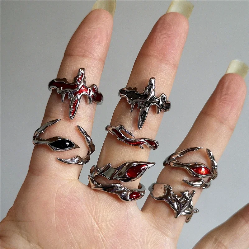 Punk Übertrieben Geometrische Unregelmäßige Schwarz Rotes Kreuz Ring Gothic Frauen Männer Paar Ästhetischen EMO Schmuck Y2K Grunge Zubehör