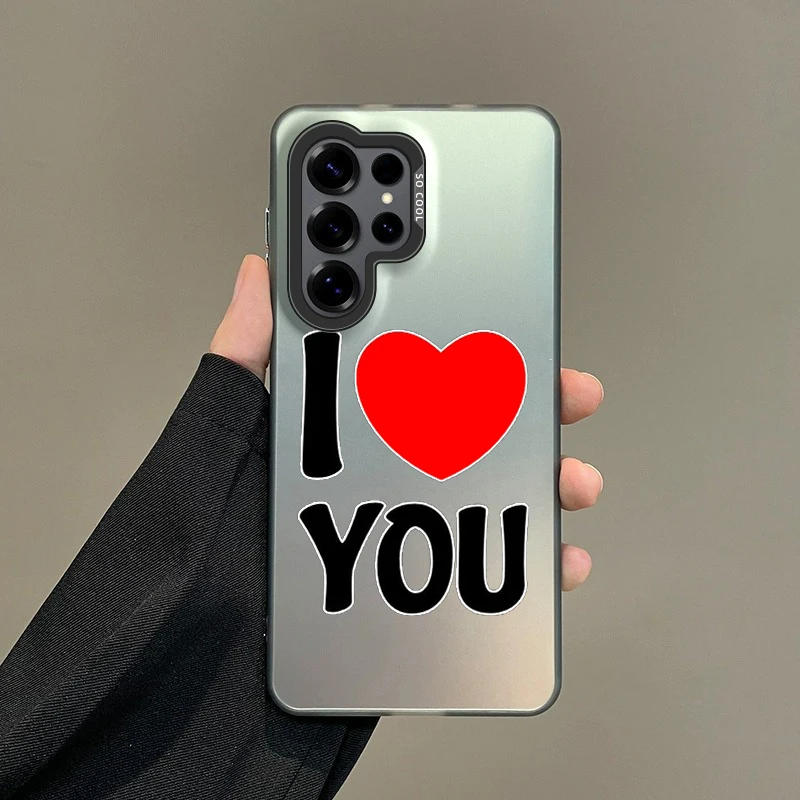 Color Phone Case For Samsung Galaxy S26 S25 S24 S23 S22 Ultra S20 S10 S21 FE 5G Plus Silver Plated IMD Cover I Love you Heart
