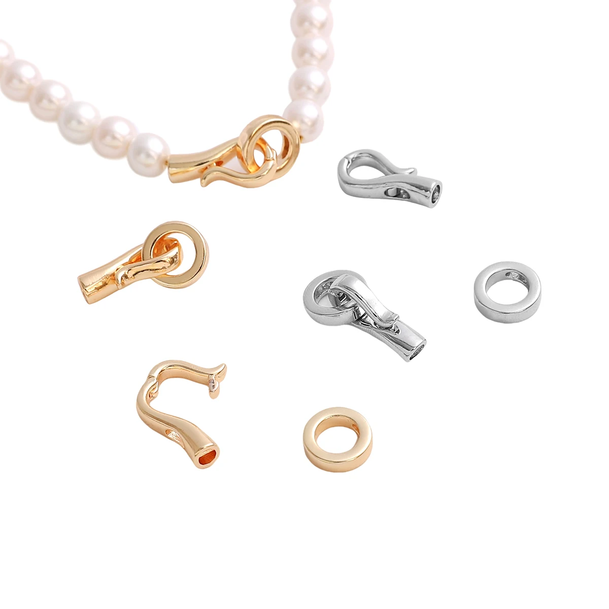 

1pc Fish Hook Shape Pearl Buckle Copper Round Jewelry Clasp DIY Connector Clasps for Necklace End Buckle Jewelry Making Supplies